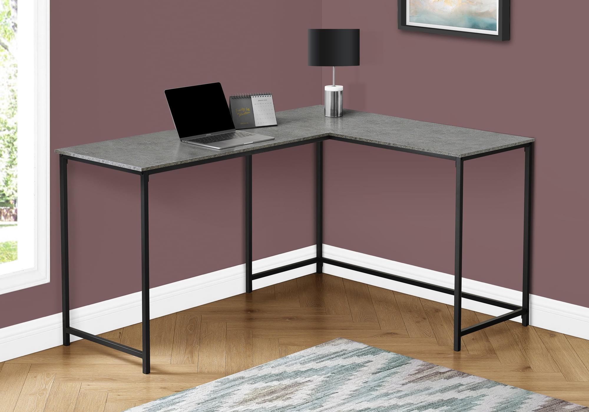Gray L-Shaped Corner Computer Desk with Metal Base