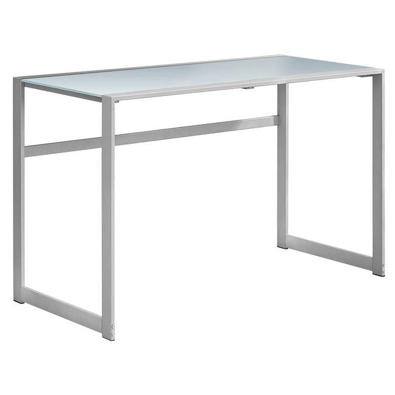48" Frosted White Glass Home Office Desk with Silver Metal Frame and Drawer