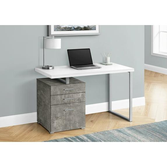 Monarch Specialties Computer Desk Home Office Laptop Left Right Set-Up Storage Drawers 48InchL Work Metal Laminate Grey White Contemporary Modern