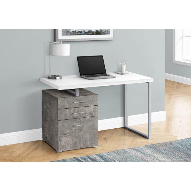 Monarch Specialties Computer Desk Home Office Laptop Left Right Set-Up Storage Drawers 48InchL Work Metal Laminate Grey White Contemporary Modern