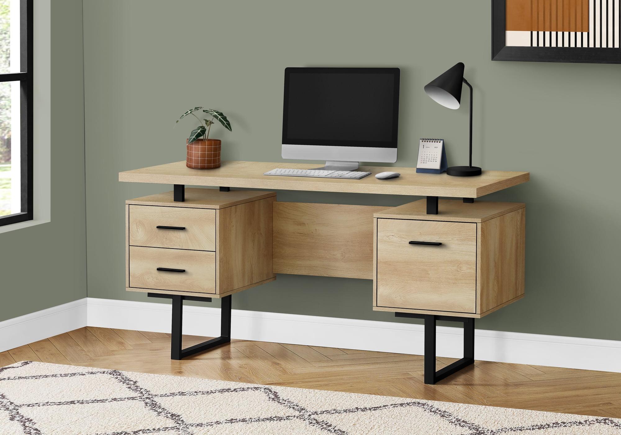 Contemporary Natural Beige Home Office Desk with Black Metal Legs