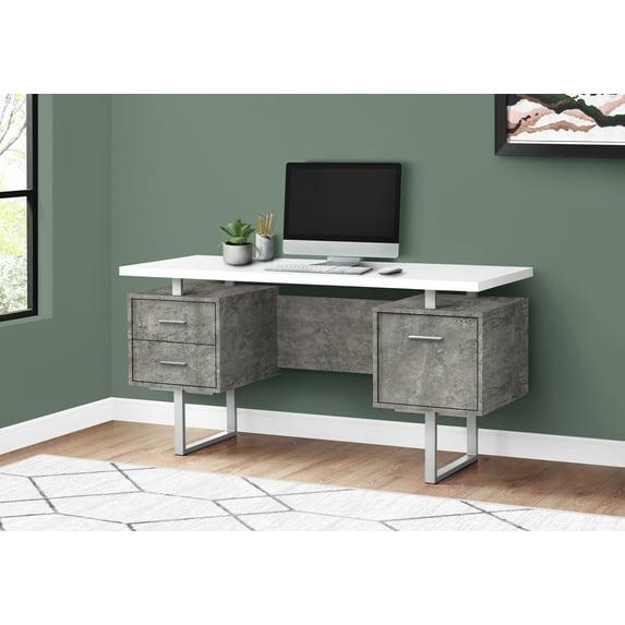 Monarch Specialties Computer Desk Home Office Laptop Left Right Set-Up Storage Drawers 60InchL Work Metal Laminate Grey White Contemporary Modern