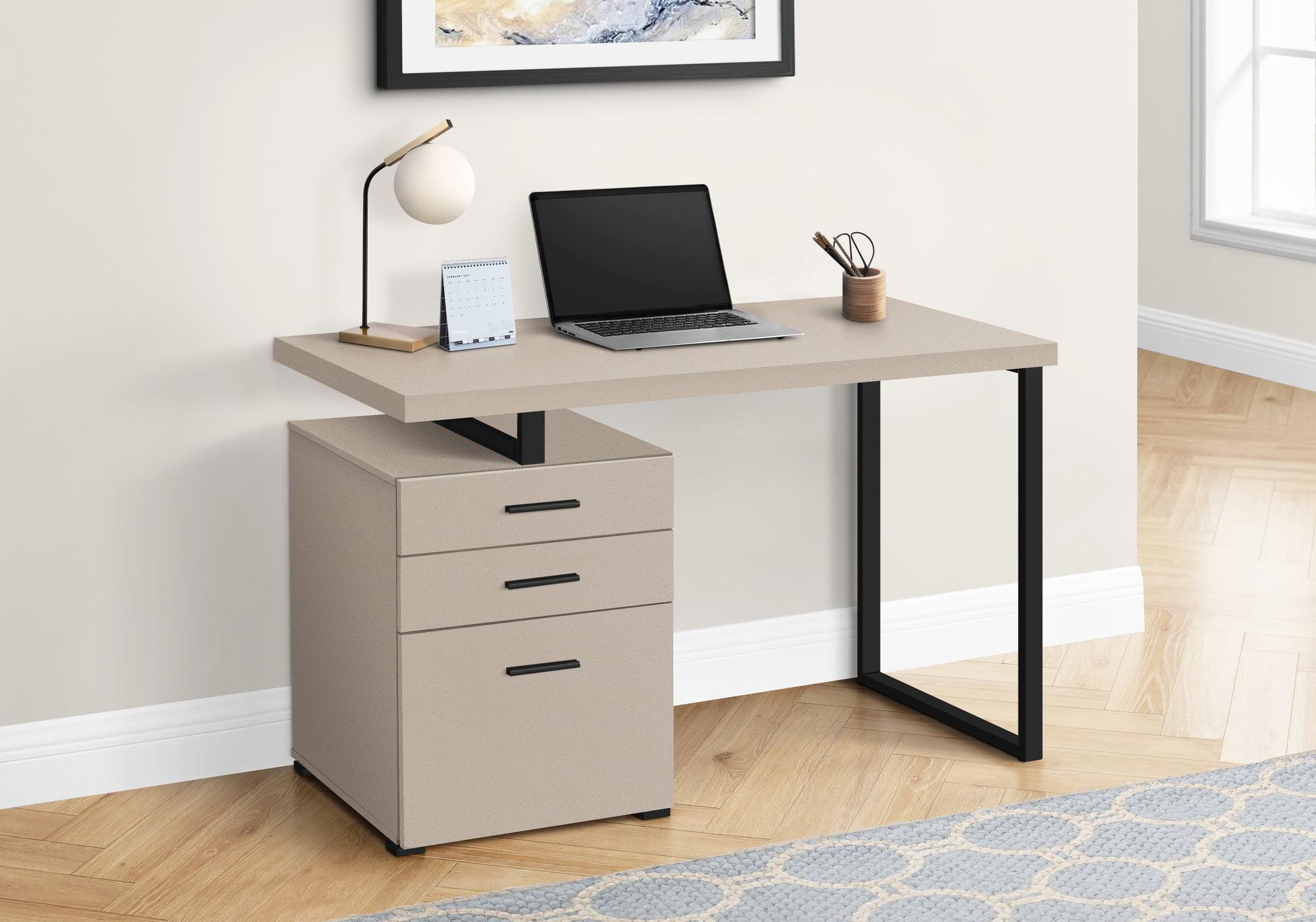 Modern Taupe Computer Desk with Storage Drawers