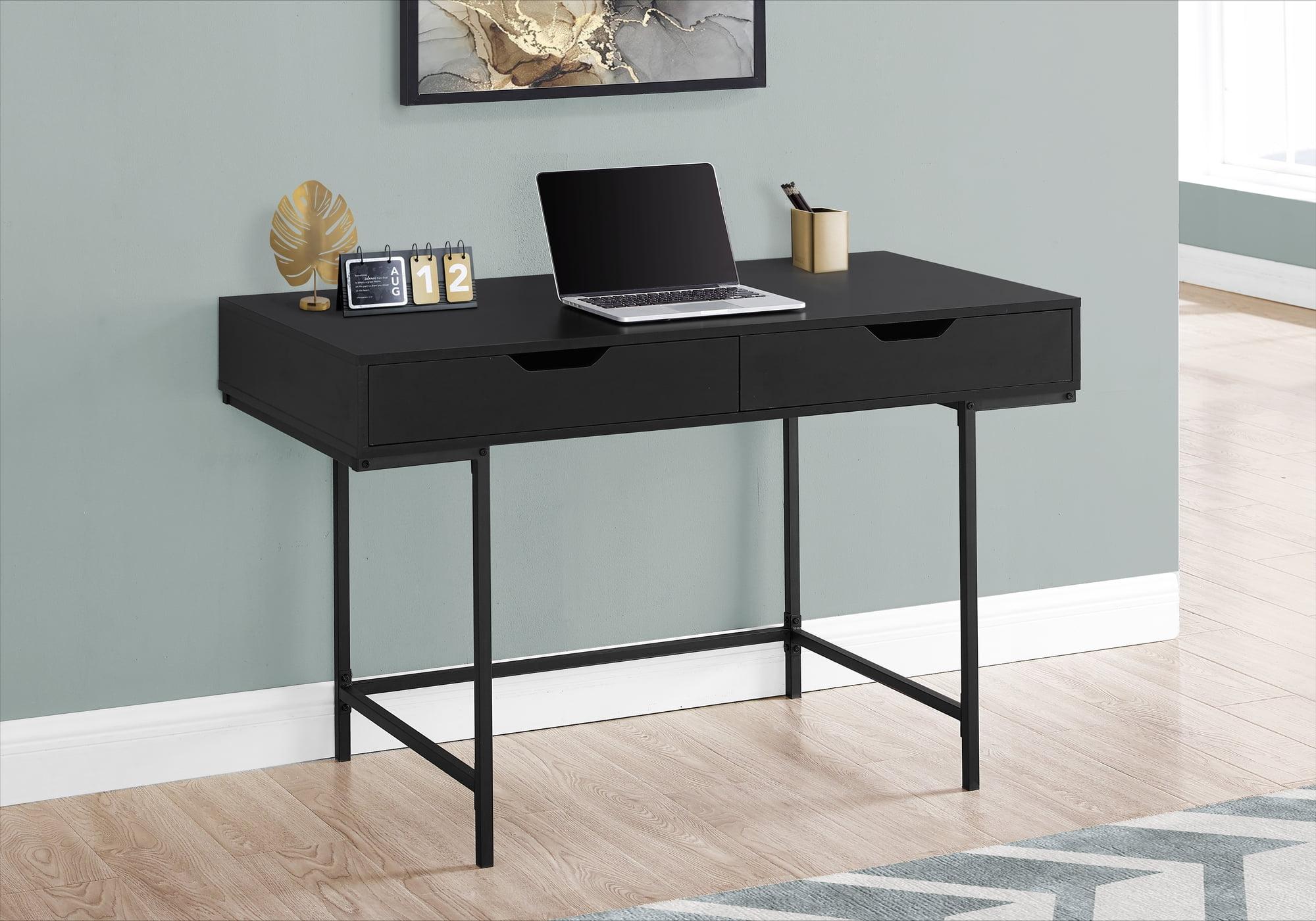 Sleek Black Contemporary Home Office Desk with Spacious Drawers