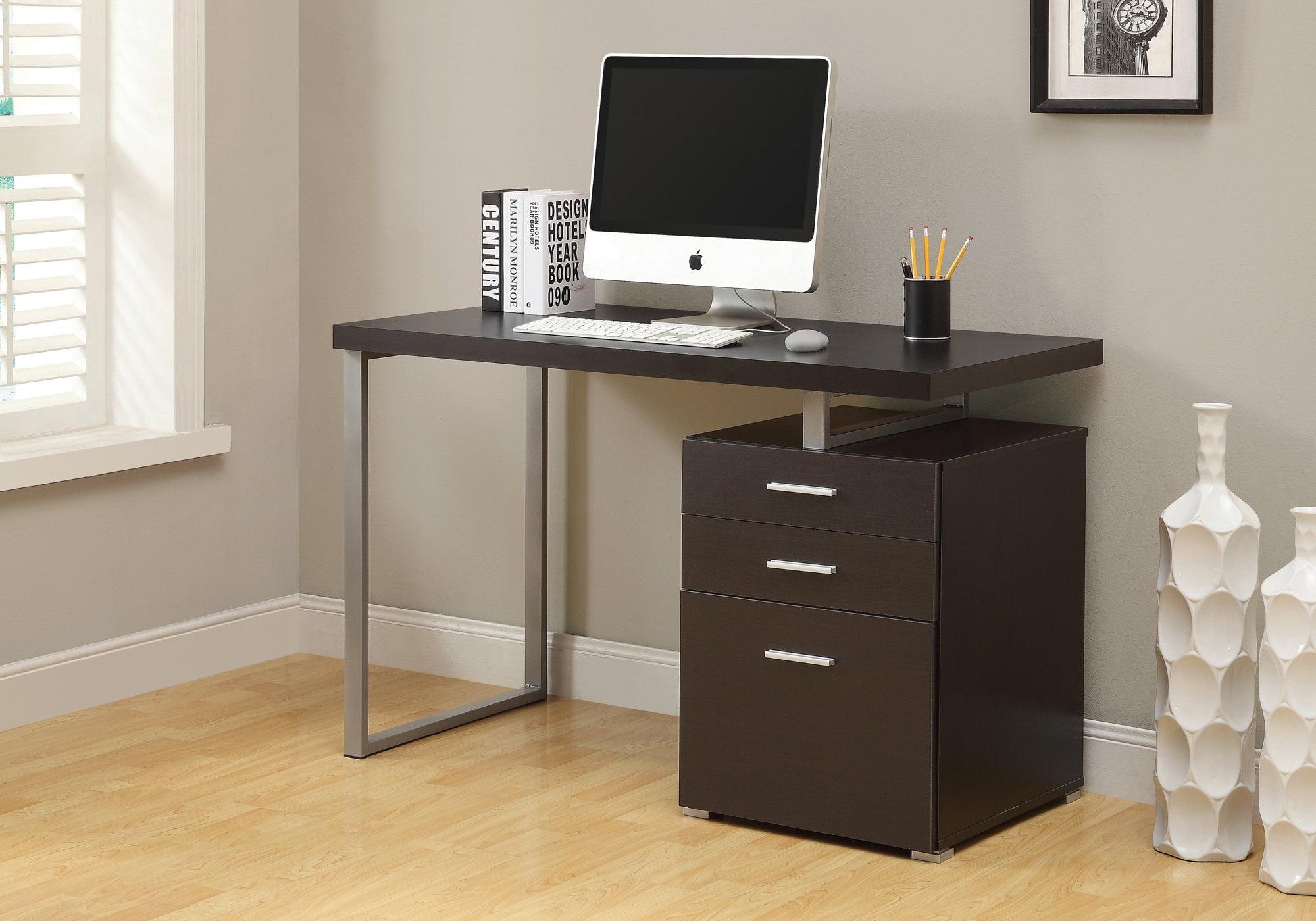 Transitional Espresso Corner Computer Desk with Filing Cabinet