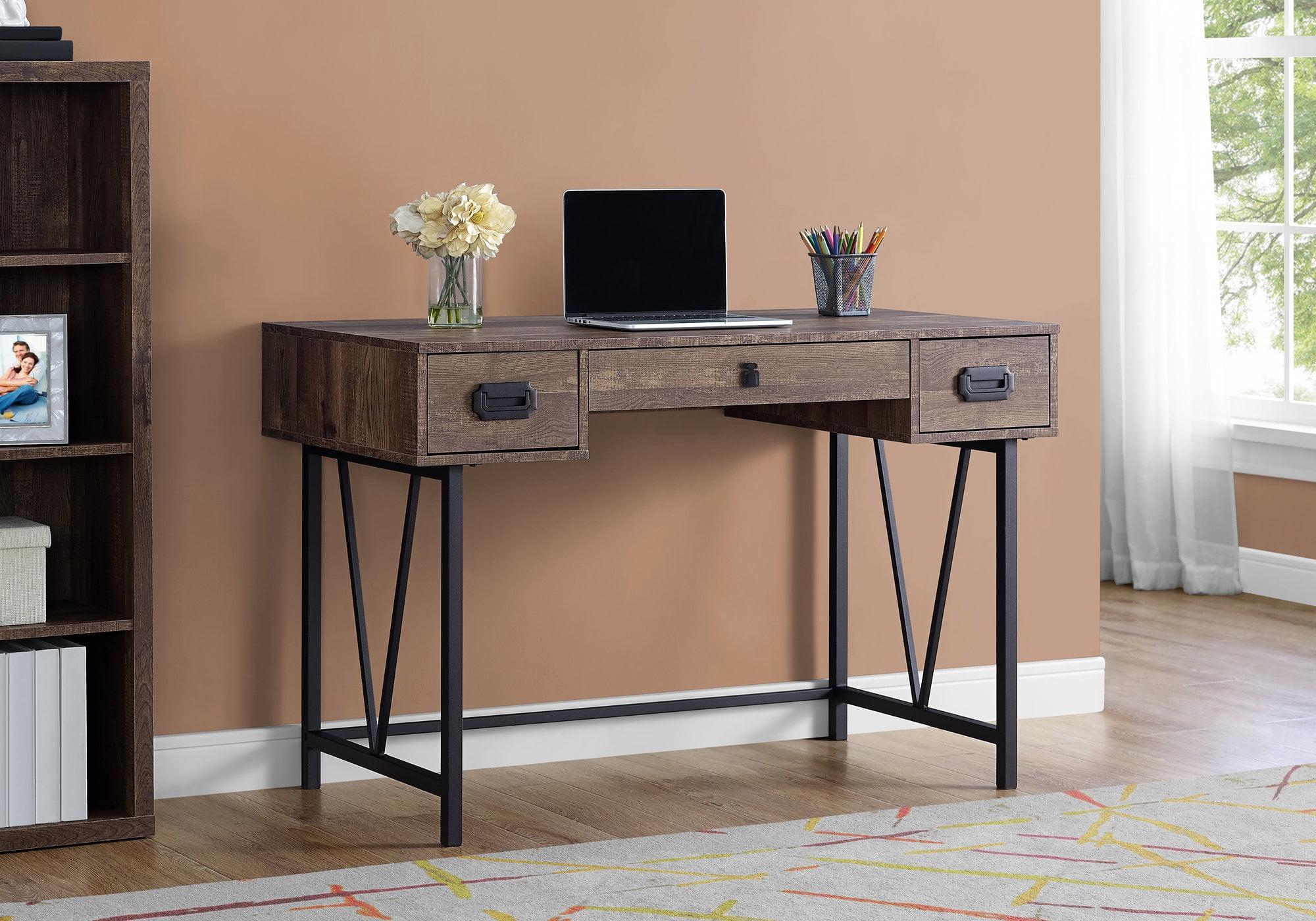 Transitional Corner Home Office Desk with 3 Drawers, Brown Reclaimed Wood