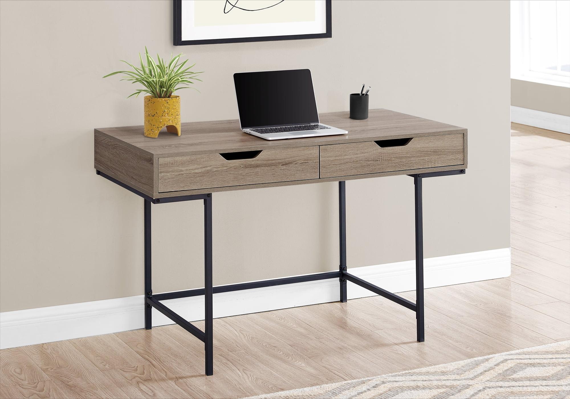 Contemporary Dark Taupe & Black Metal Home Office Desk with Storage Drawers