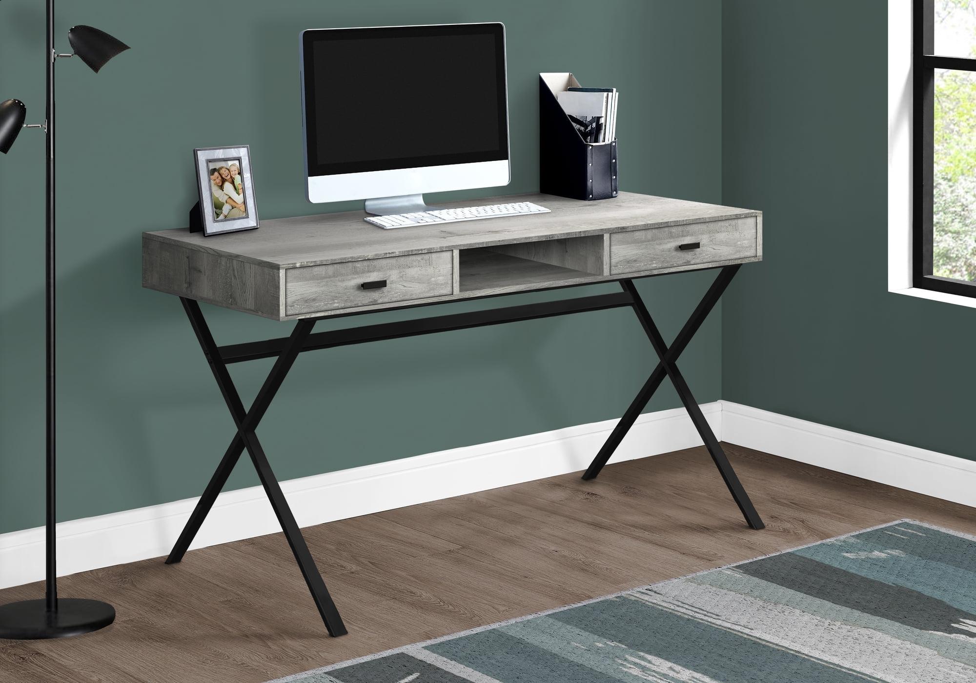 Monarch Specialties Computer Desk Home Office Laptop Storage Drawers 48InchL Work Metal Laminate Grey Black Contemporary Modern