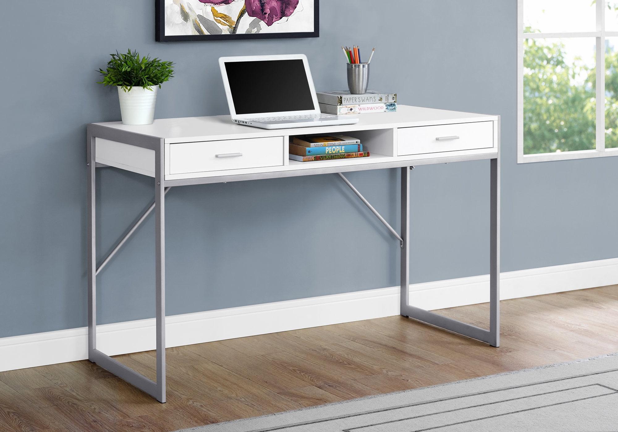 Contemporary 48" White & Silver Home Office Desk with Drawers