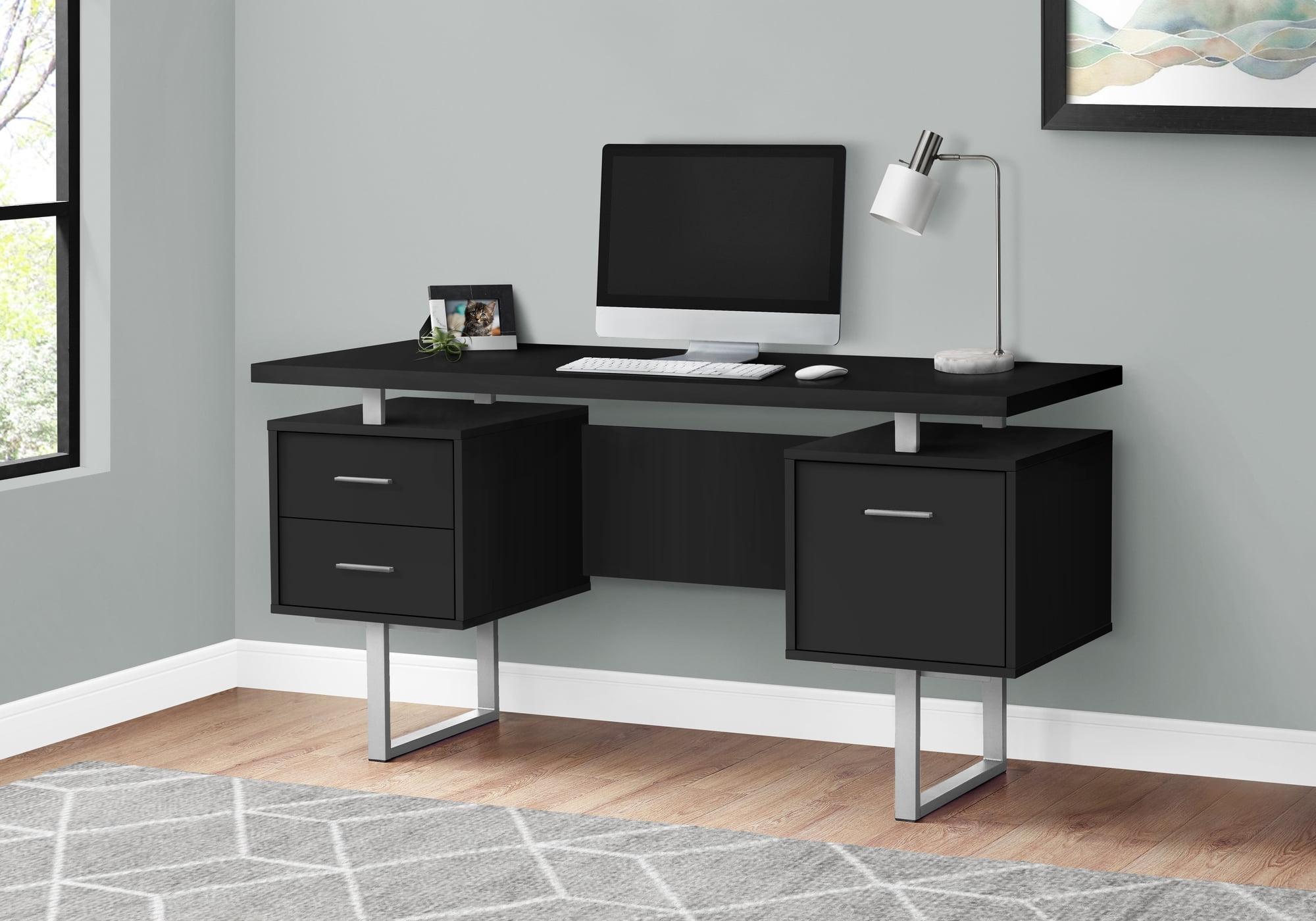 Contemporary Black and Silver Home Office Desk with Filing Cabinet