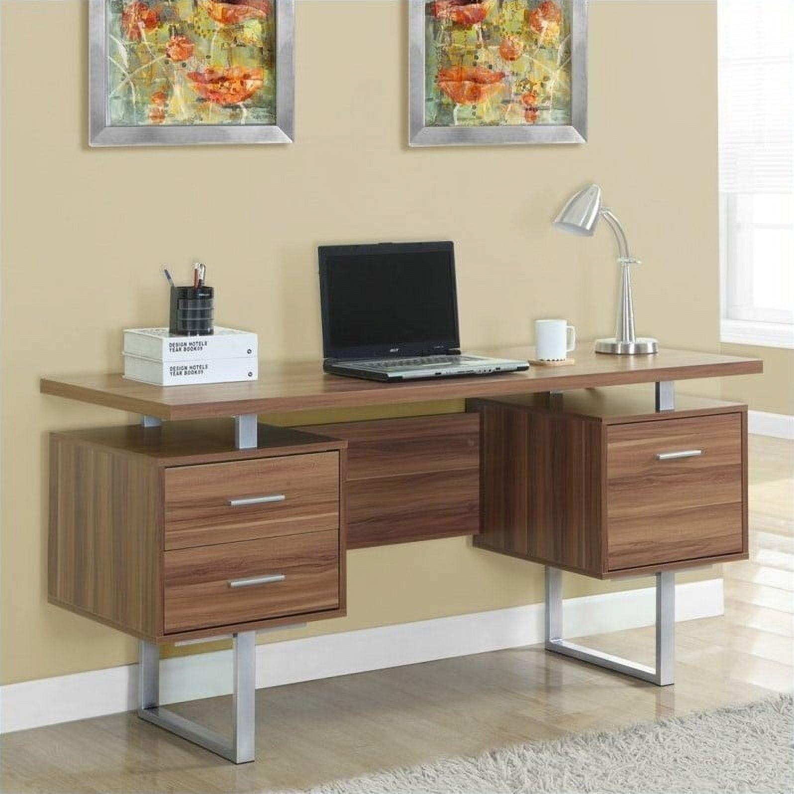 Contemporary Walnut Home Office Desk with Drawers and Filing Cabinet, 60"