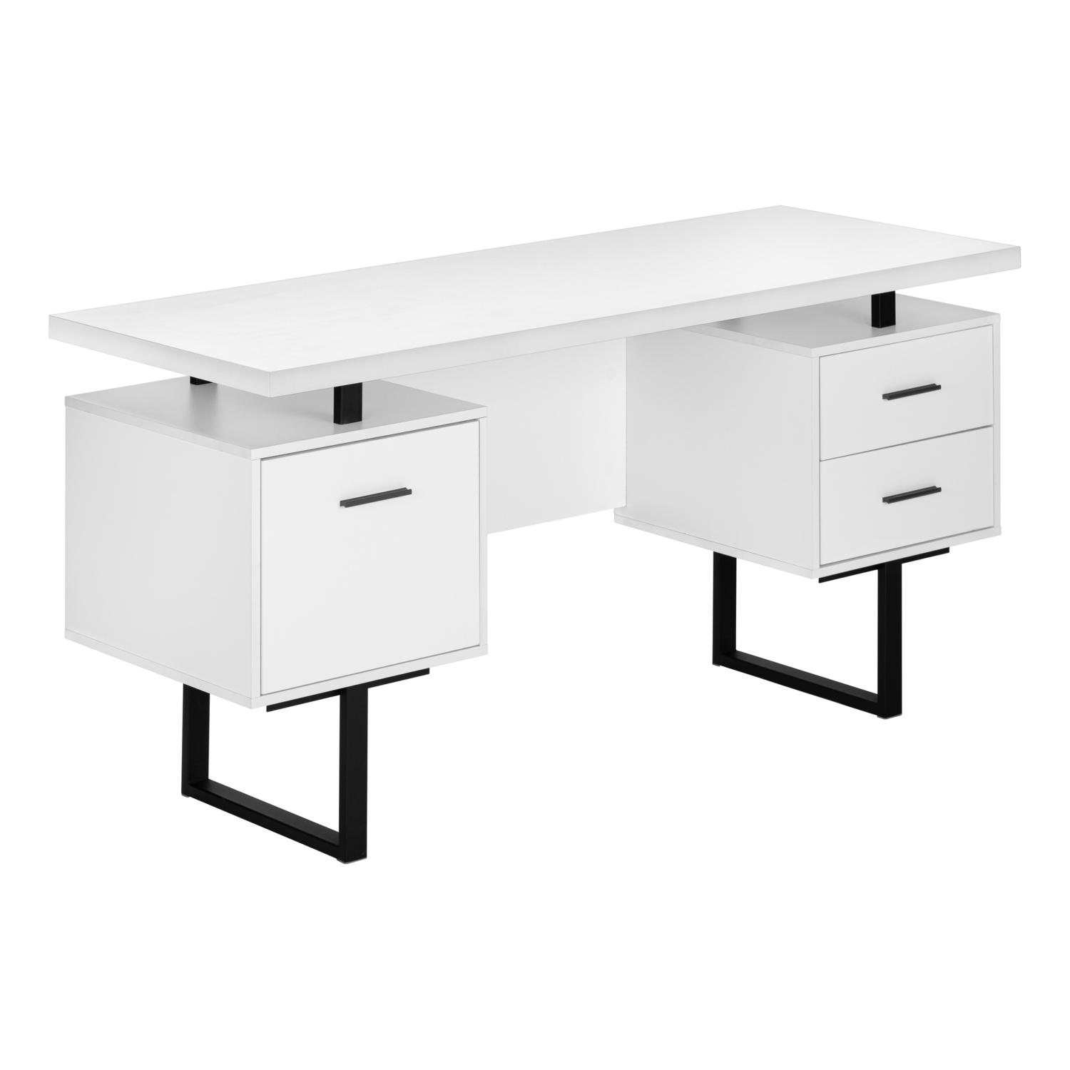 Monarch Specialties Computer Desk Home Office Laptop Left Right Set-Up Storage Drawers 60InchL Work Metal Laminate White Black Contemporary Modern