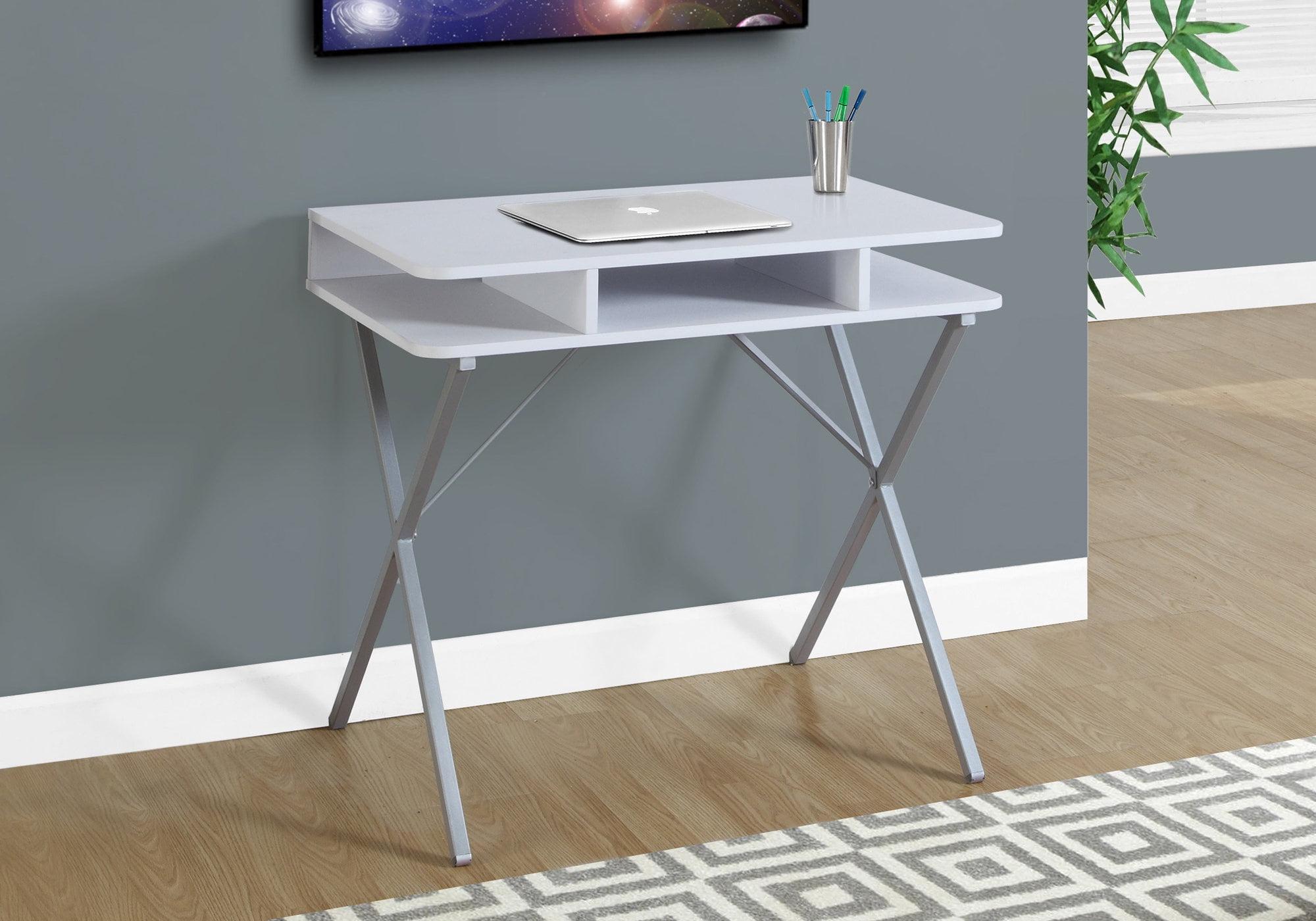 White Matte Finished Writing Desk with Silver Metal Legs