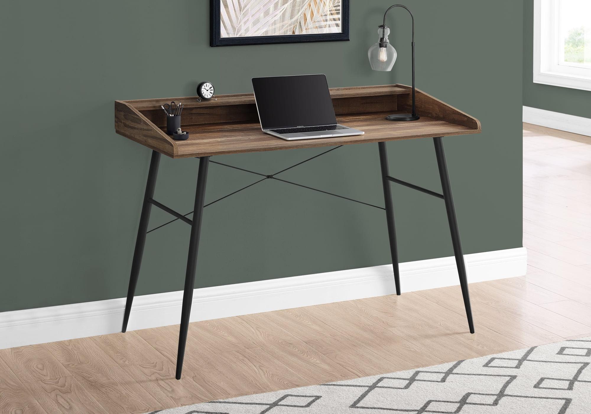 Industrial Brown Reclaimed Wood Desk with Hutch and Black Metal Base, 47"