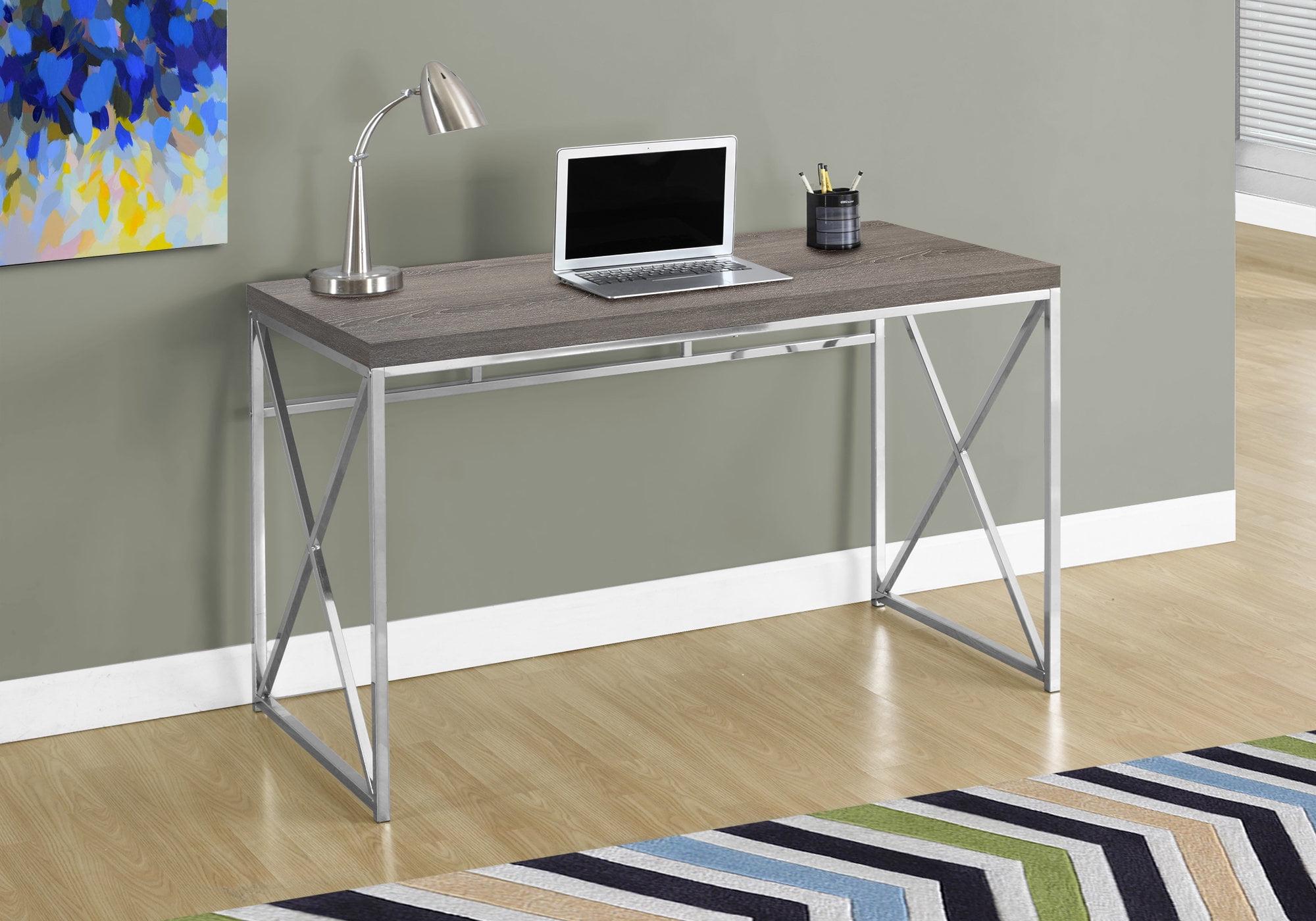 47" Dark Taupe Wood and Chrome Home Office Desk