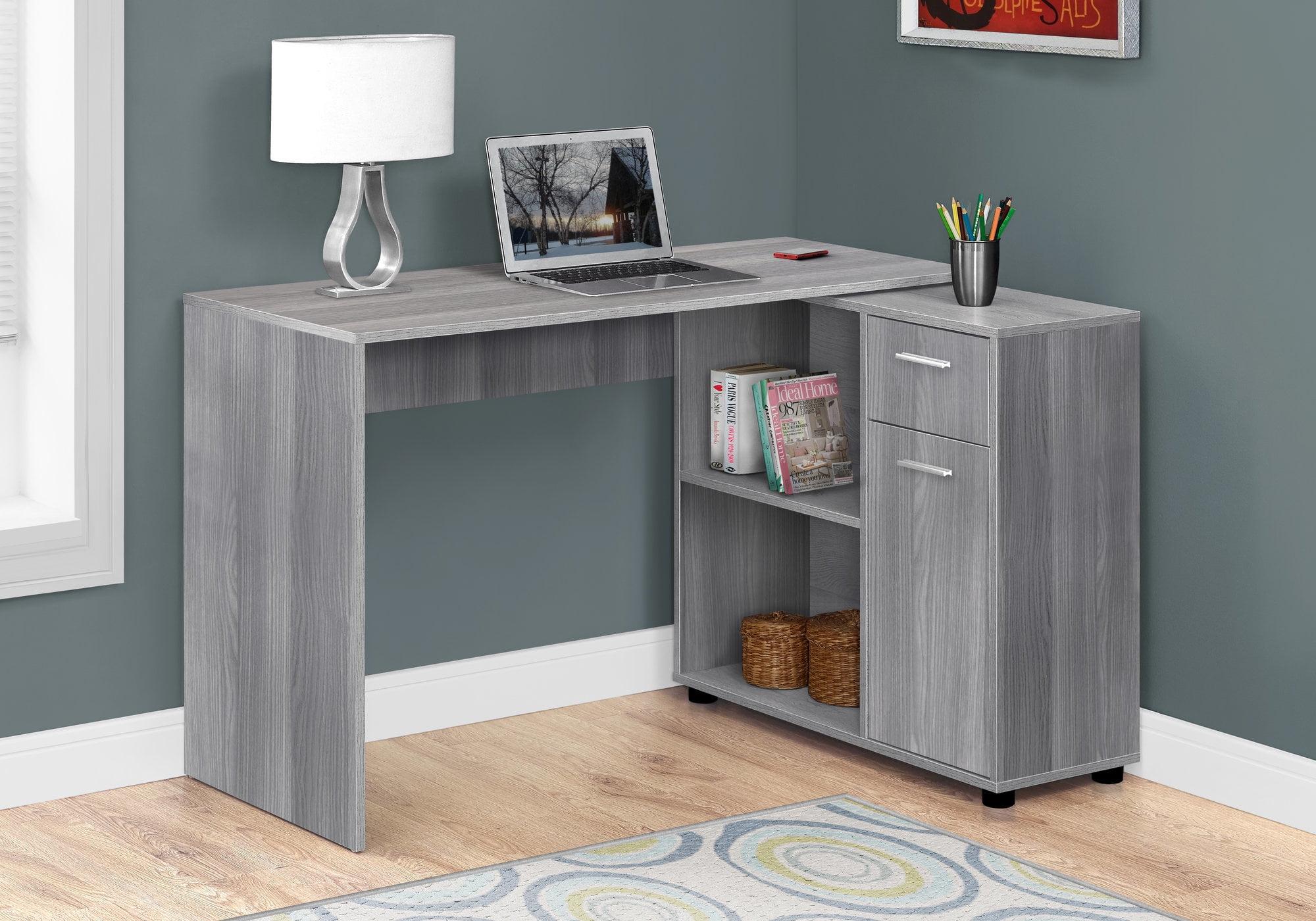 Gray L-Shaped Corner Computer Desk with Drawer and Filing Cabinet