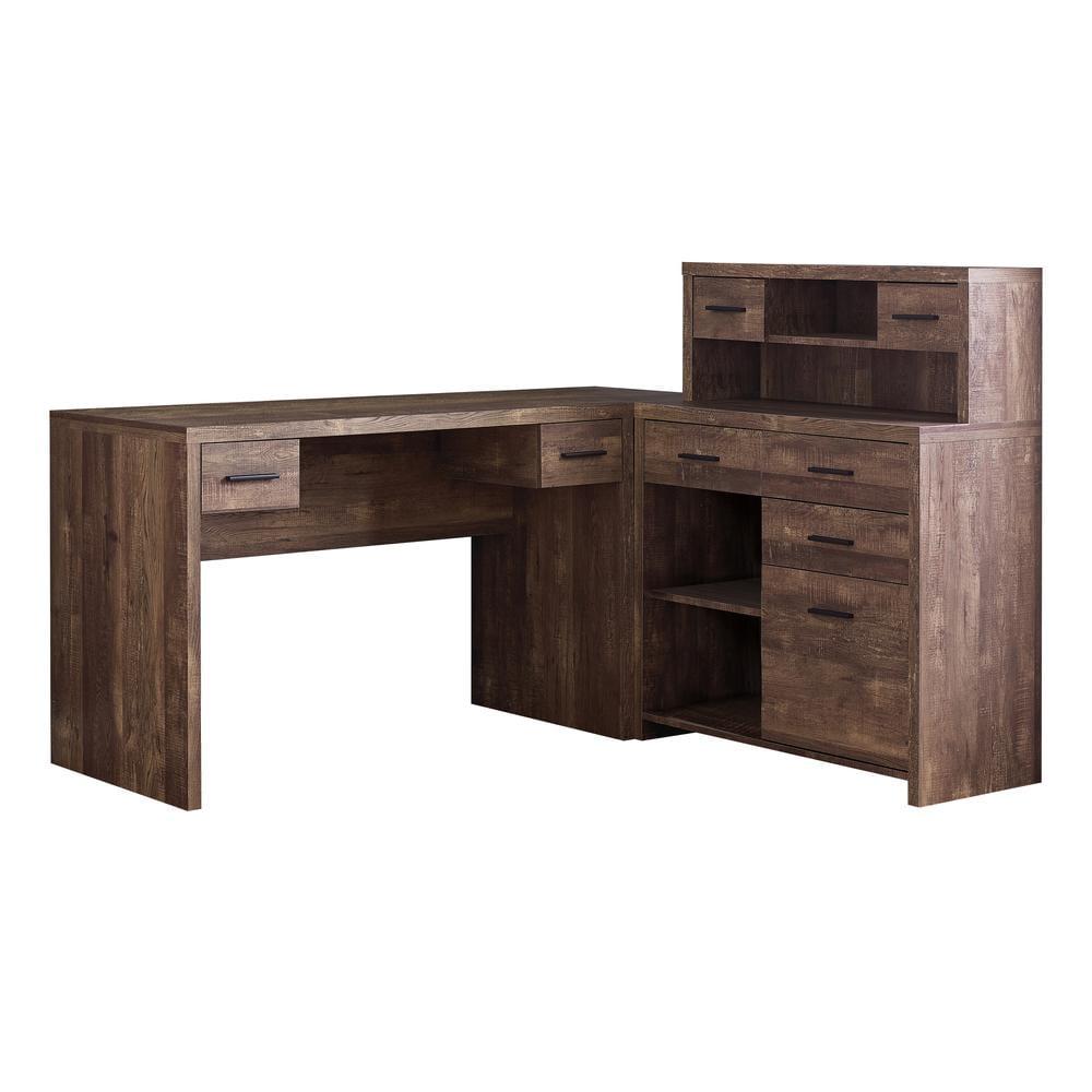 Monarch Specialties Computer Desk L-Shaped Corner Hutch 8 Drawers 3 Cubbies Reversible, 63"L X 59"W