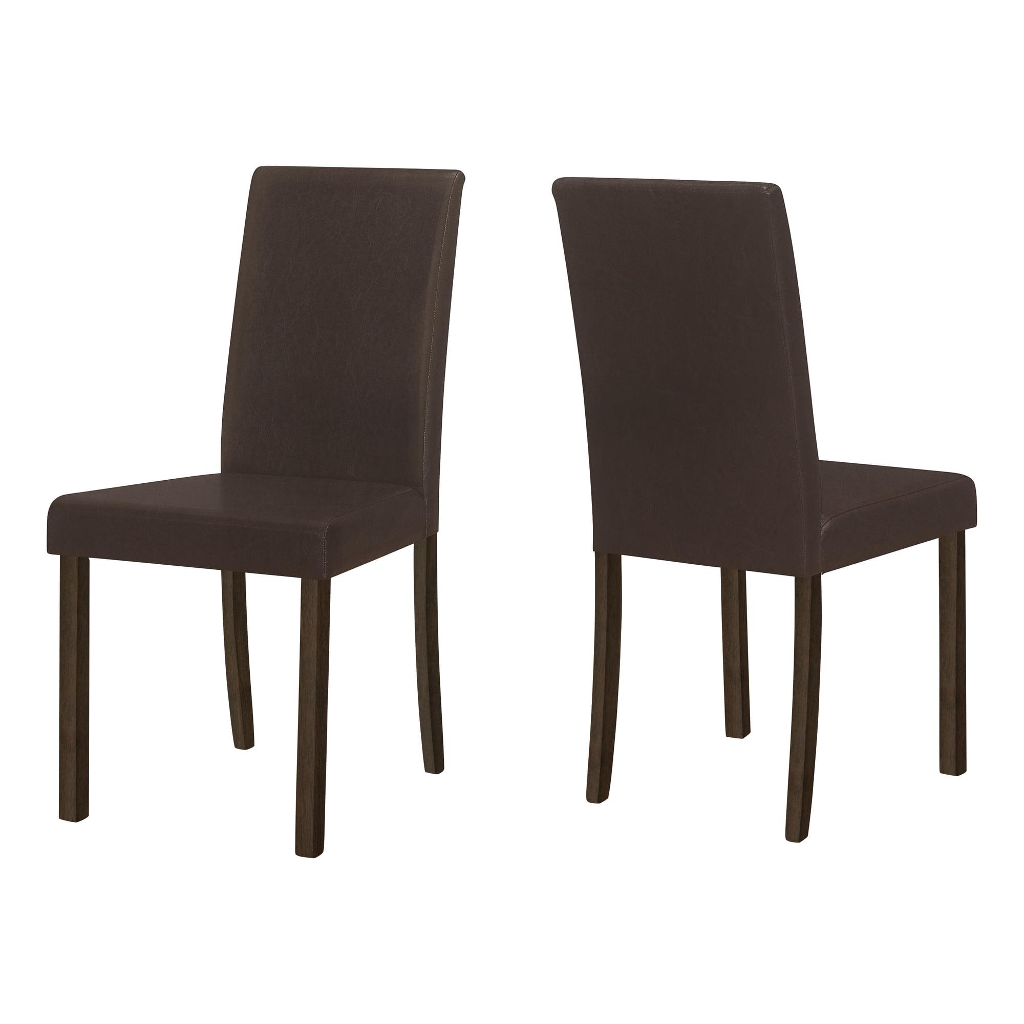 Elegant Brown Leather Upholstered Parsons Side Chair with Wood Legs