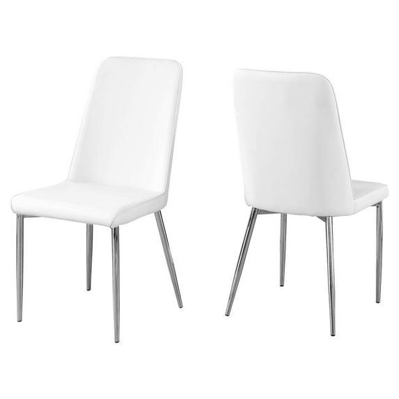 Monarch Specialties Dining Chair Set Of 2 Side Upholstered Kitchen Dining Room Pu Leather Look Metal White Chrome Contemporary Modern