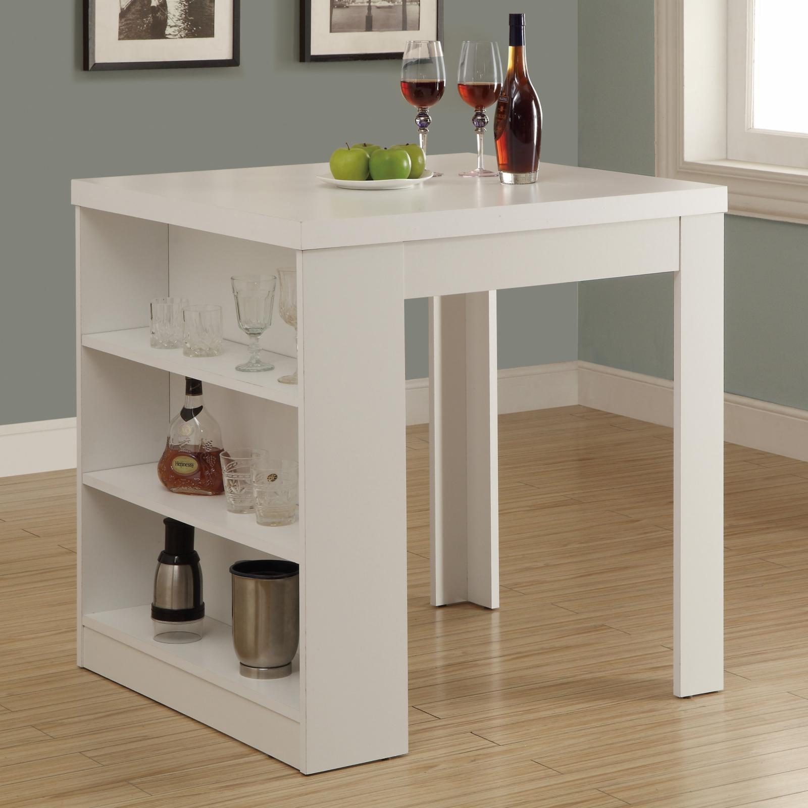 Chic White Square Counter Height Dining Table with Side Shelves