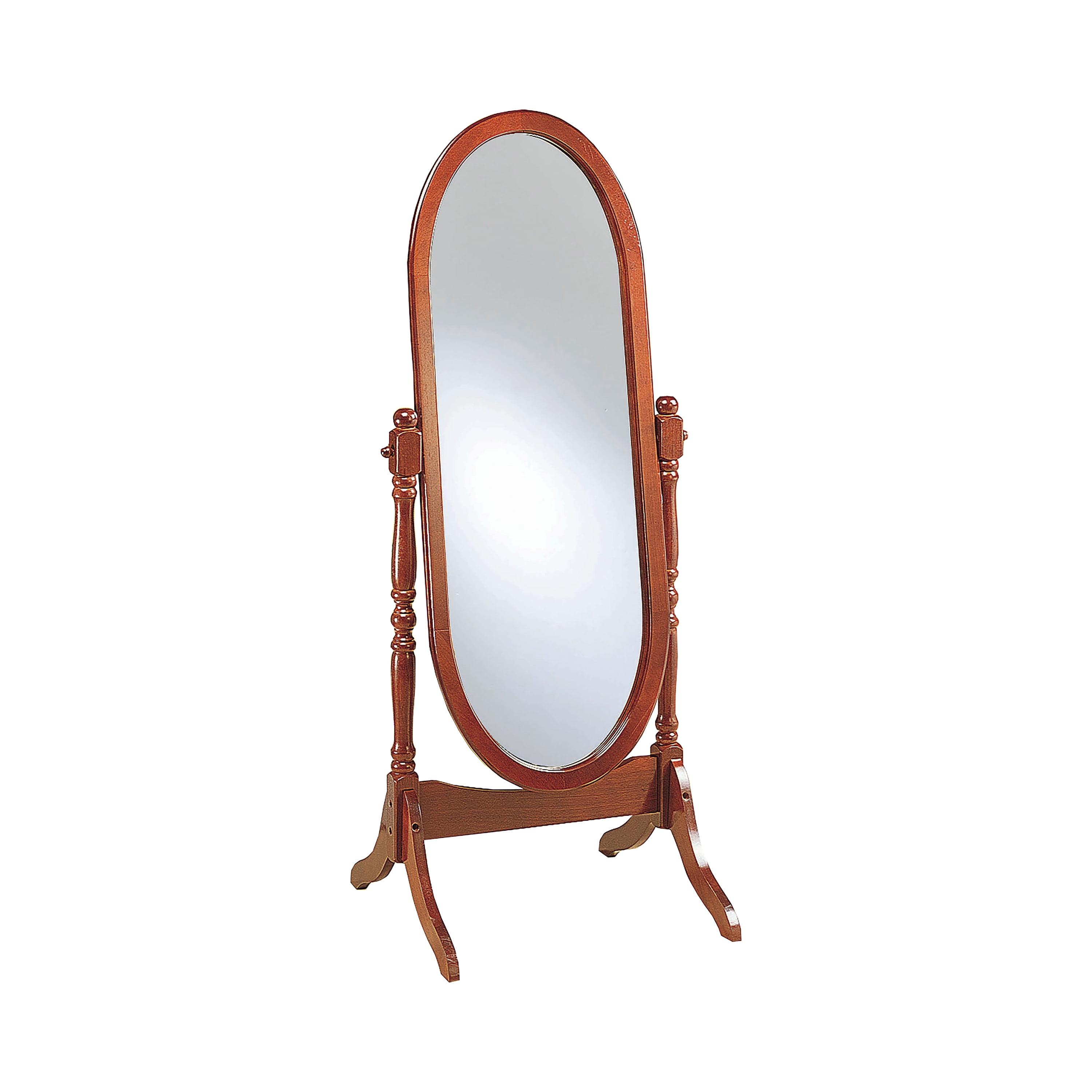 Elegant Full-Length Oval Wood Cheval Mirror in Rich Brown