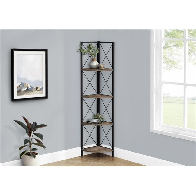 Bookshelf, Bookcase, Etagere, Corner, 4 Tier, 60"H, Office, Bedroom, Metal, Laminate