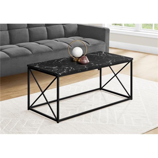 Monarch Specialties I 3783 40 in. Coffee Table, Black Marble - Black Metal
