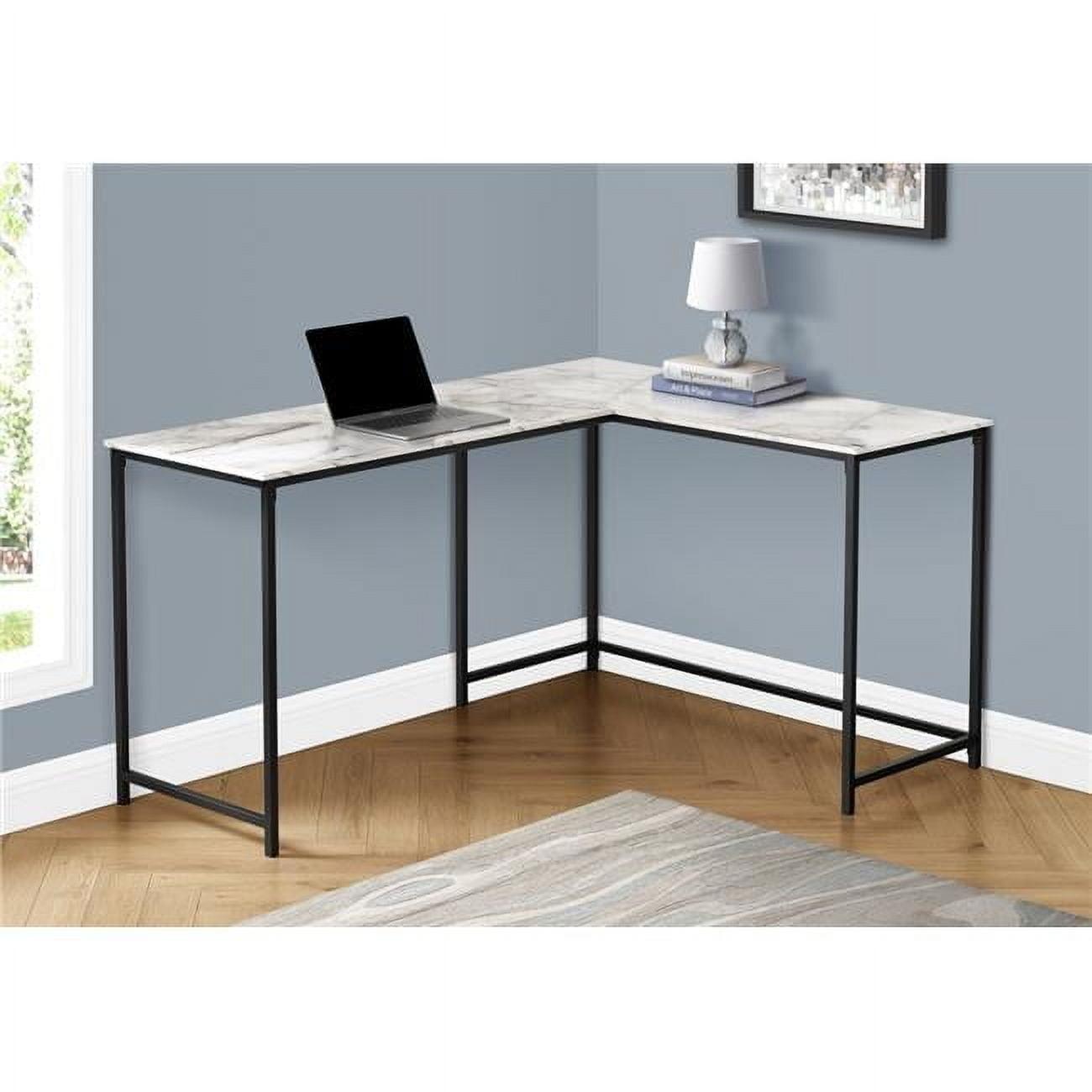 Monarch Specialties Computer Desk Home Office Corner 58InchL L Shape Work Laptop Metal Laminate White Marble Look Black Contemporary Modern