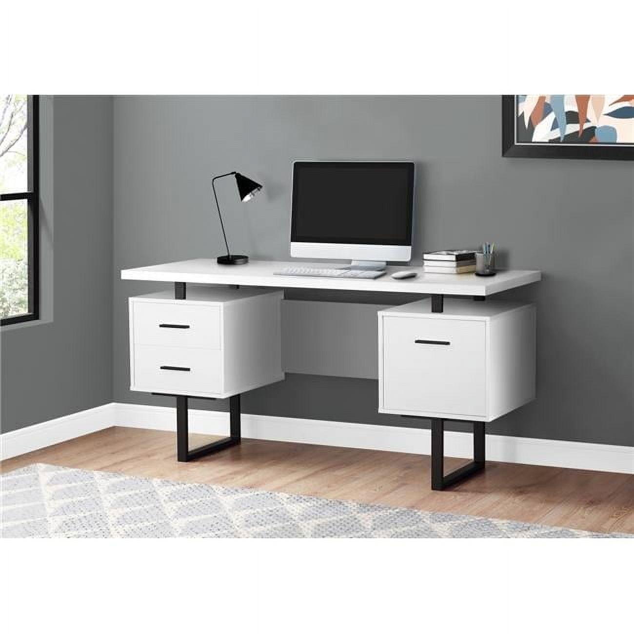 Monarch Specialties Computer Desk Home Office Laptop Left Right Set-Up Storage Drawers 60InchL Work Metal Laminate White Black Contemporary Modern