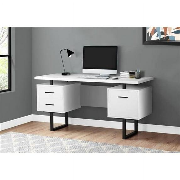 Monarch Specialties Computer Desk Home Office Laptop Left Right Set-Up Storage Drawers 60InchL Work Metal Laminate White Black Contemporary Modern