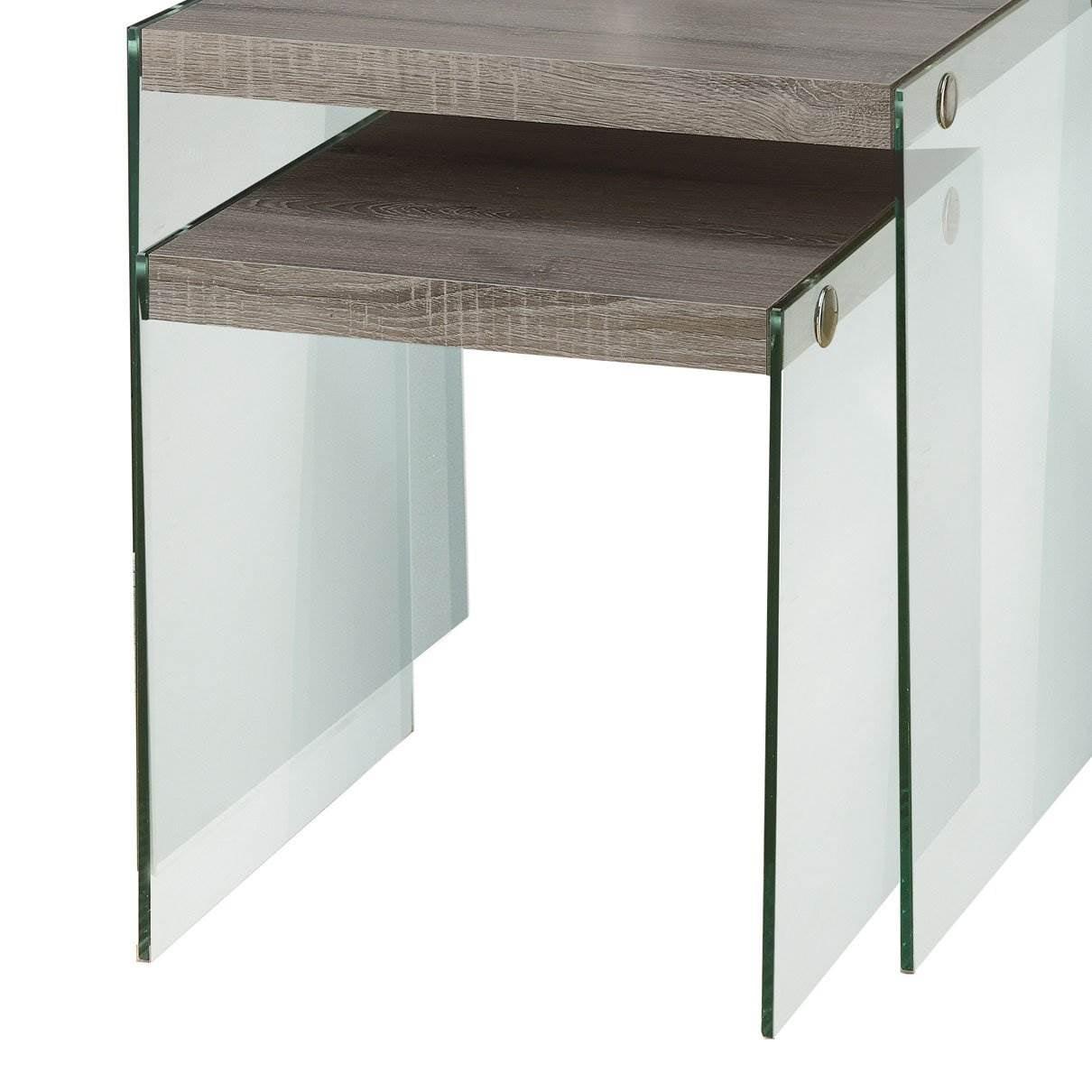 Contemporary Dark Taupe Wood & Glass Nesting Tables Set