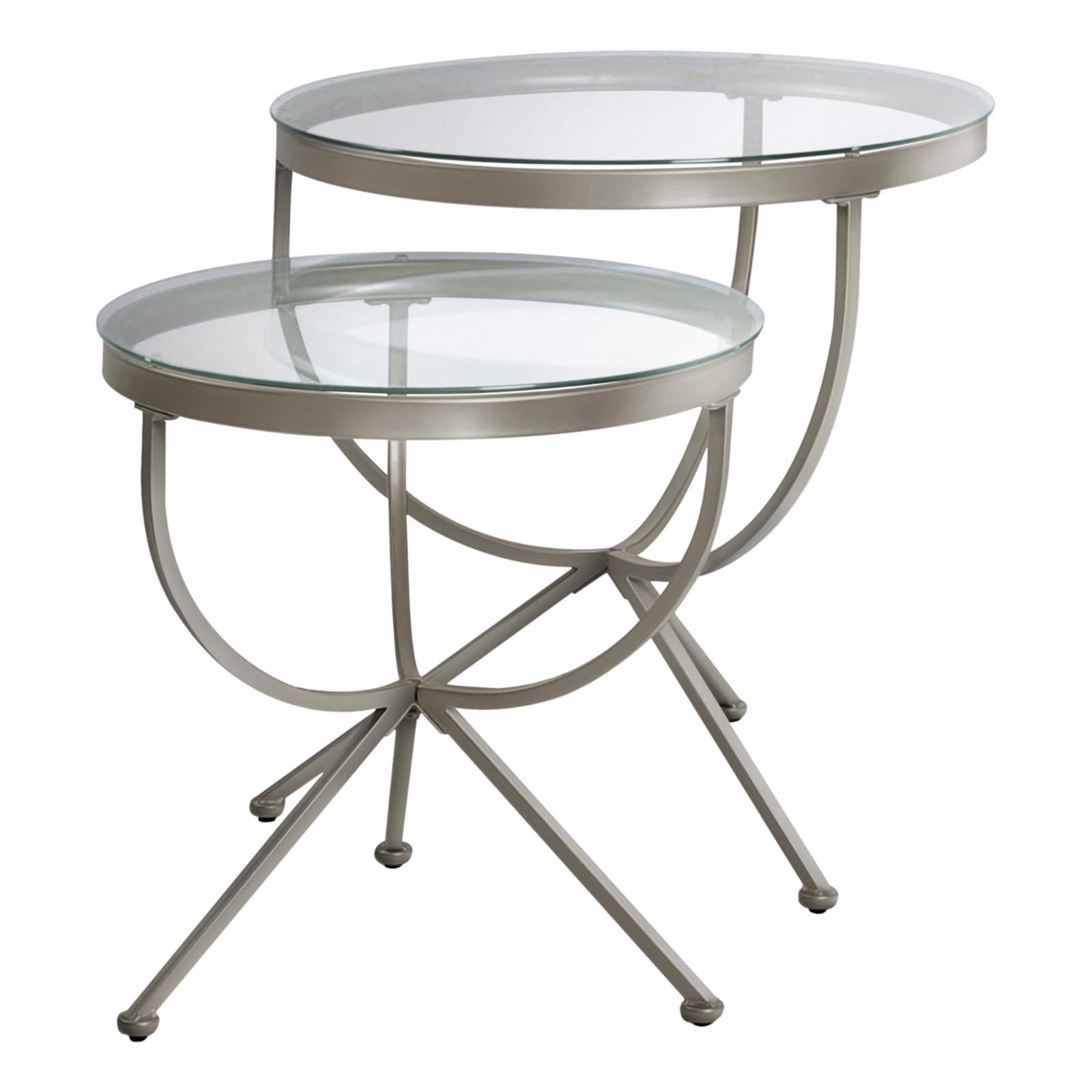 Satin Silver Metal & Tempered Glass Round Nesting Tables - Set of 2