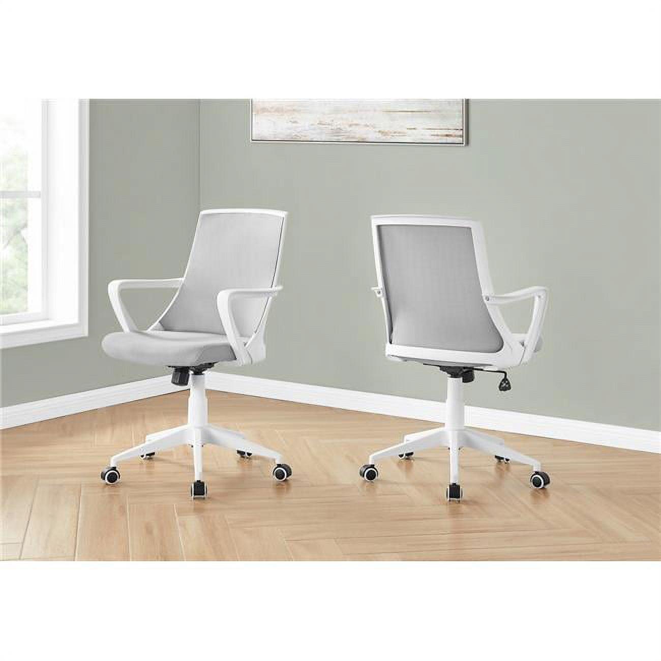 Contemporary Grey Mesh & White Mid-Back Swivel Office Chair with Fixed Arms