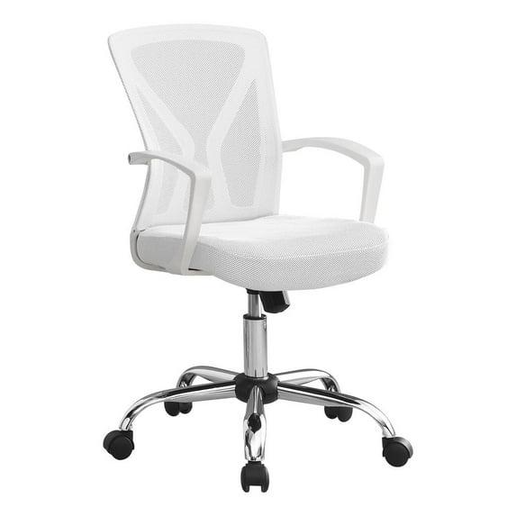 Monarch Specialties Office Chair Adjustable Height Swivel Ergonomic Armrests Computer Desk Work Metal Fabric White Chrome Contemporary Modern