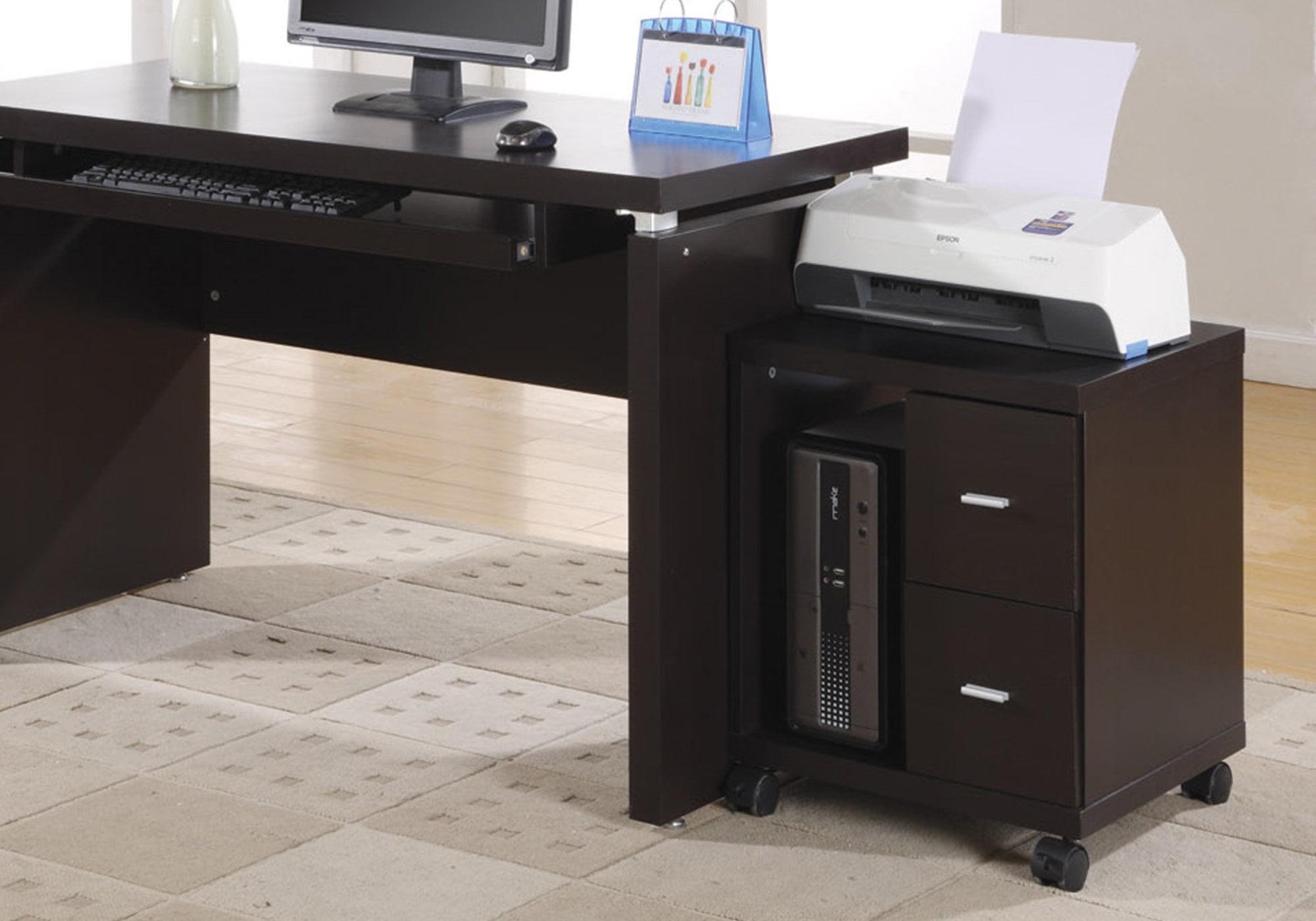 Espresso Wood Mobile Printer Stand with Storage Drawers
