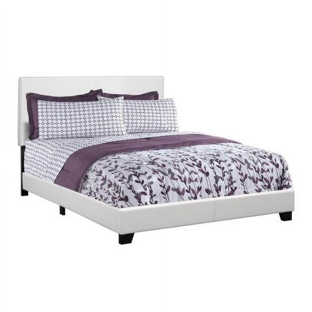 Monarch Specialties Bed Queen Size Platform Bedroom Frame Upholstered Pu Leather Look Wood Legs White Transitional