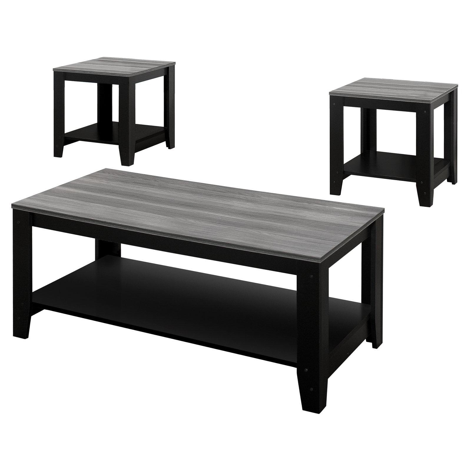 Black and Gray Rectangular Wood Composite Coffee Table Set