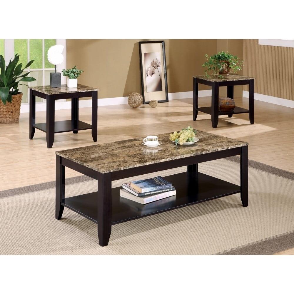 Transitional Black and Brown Faux Marble 3-Piece Coffee Table Set