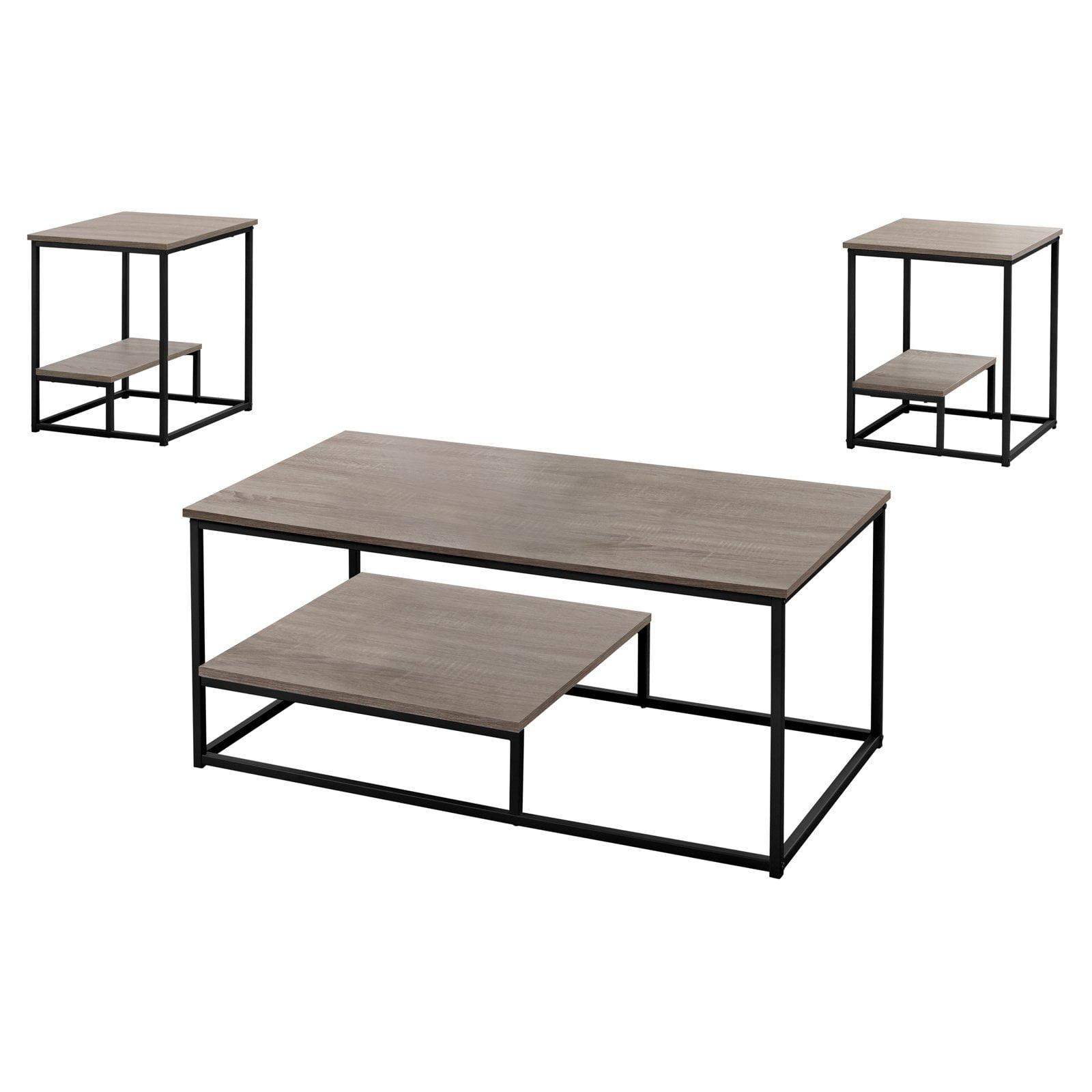 Monarch Specialties Table Set 3Pcs Set Coffee End Side Accent Living Room Metal Laminate Brown Black Contemporary Modern