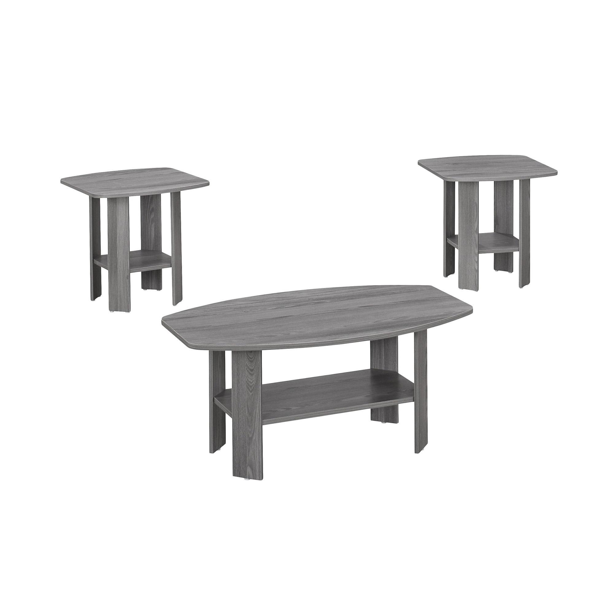 Gray Wood Transitional 3-Piece Coffee and End Table Set