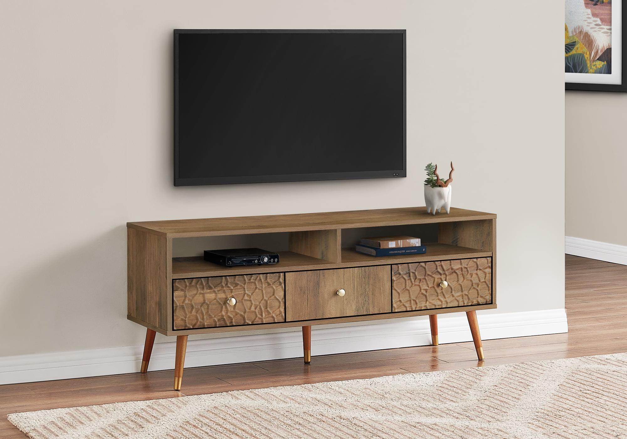 Walnut Wood-Grain 47" TV Stand with Gold Accents and Storage Drawers