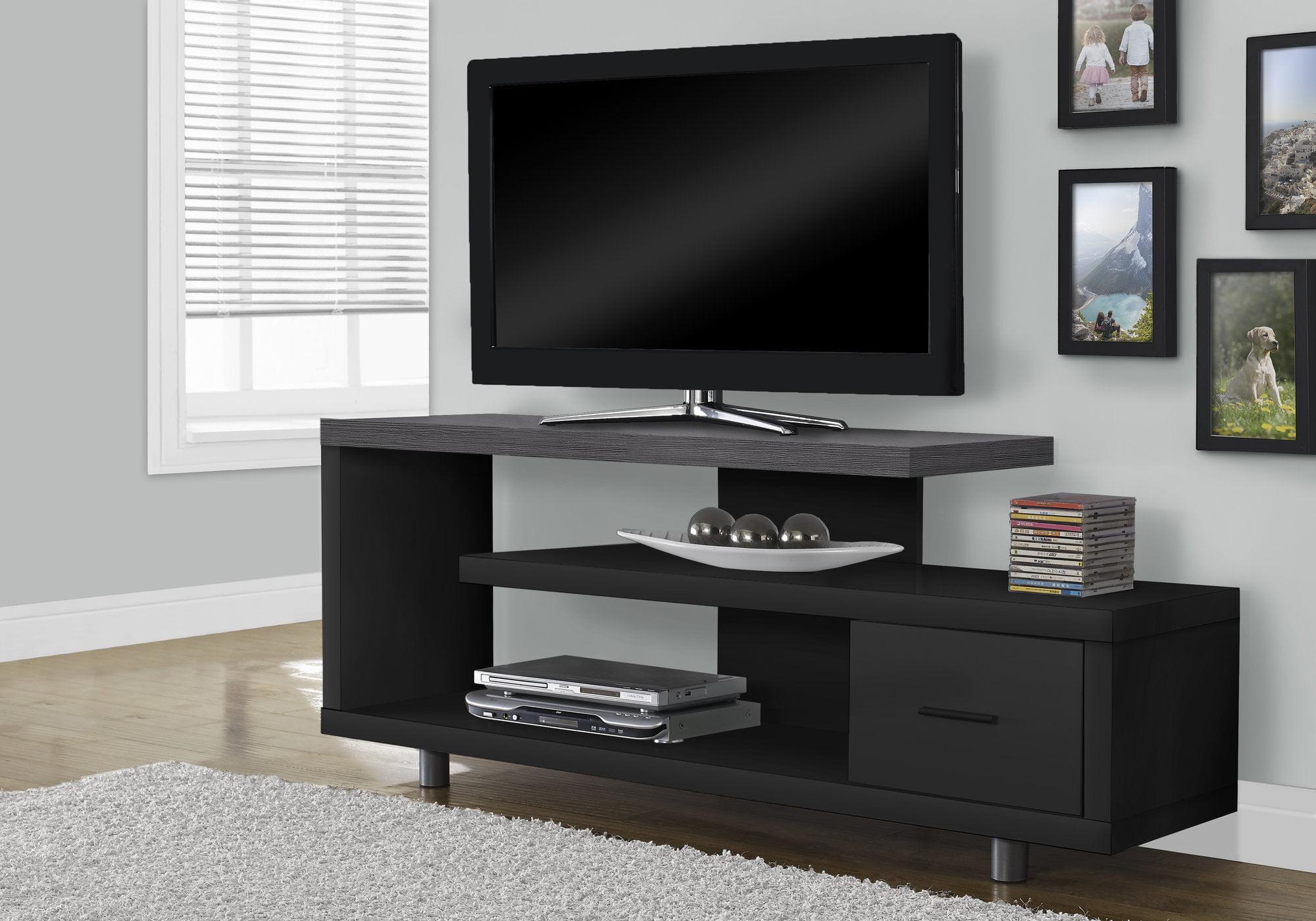 Black and Gray 60-Inch Modern TV Stand with Cabinet