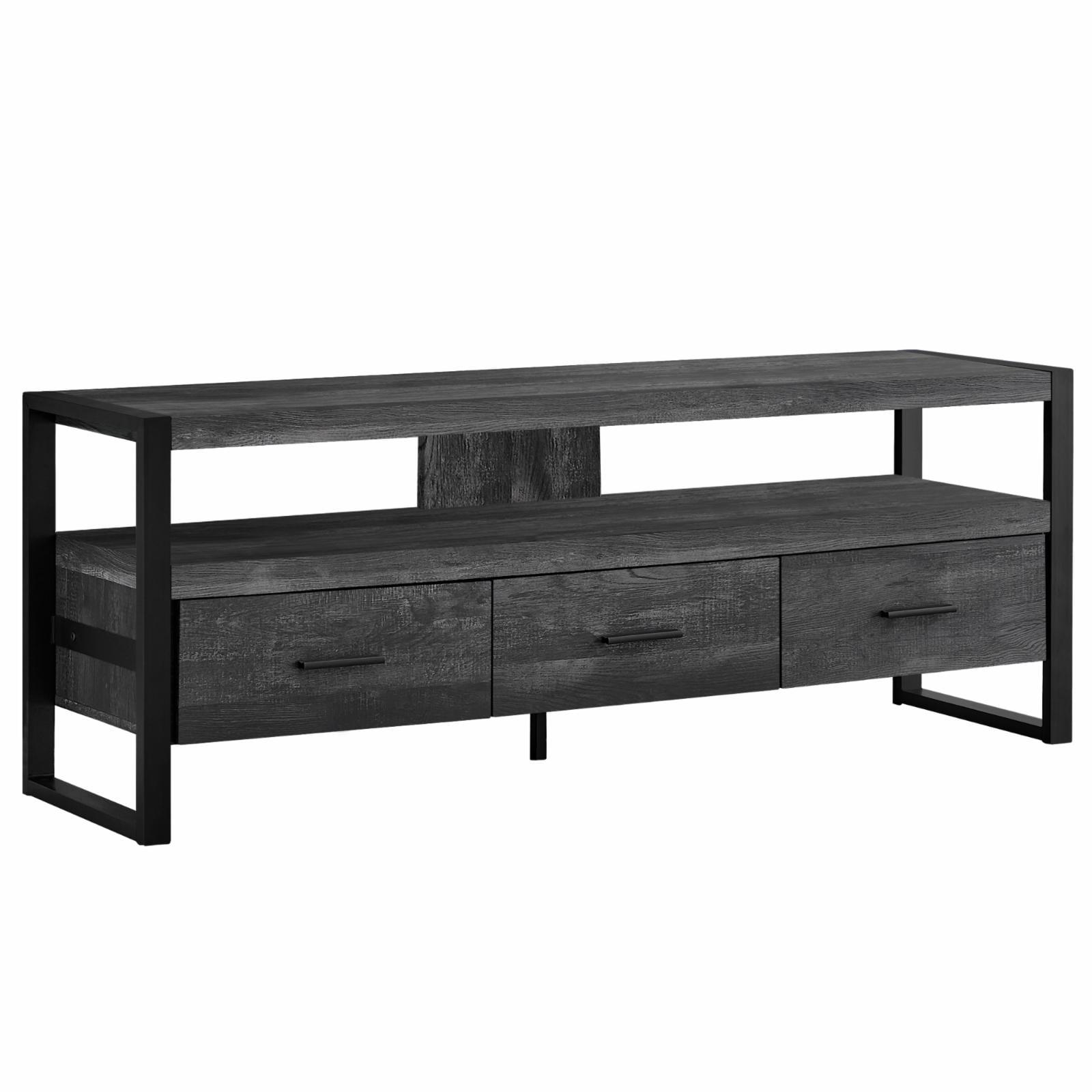 Contemporary Black TV Stand with 3 Drawers and Open Shelf