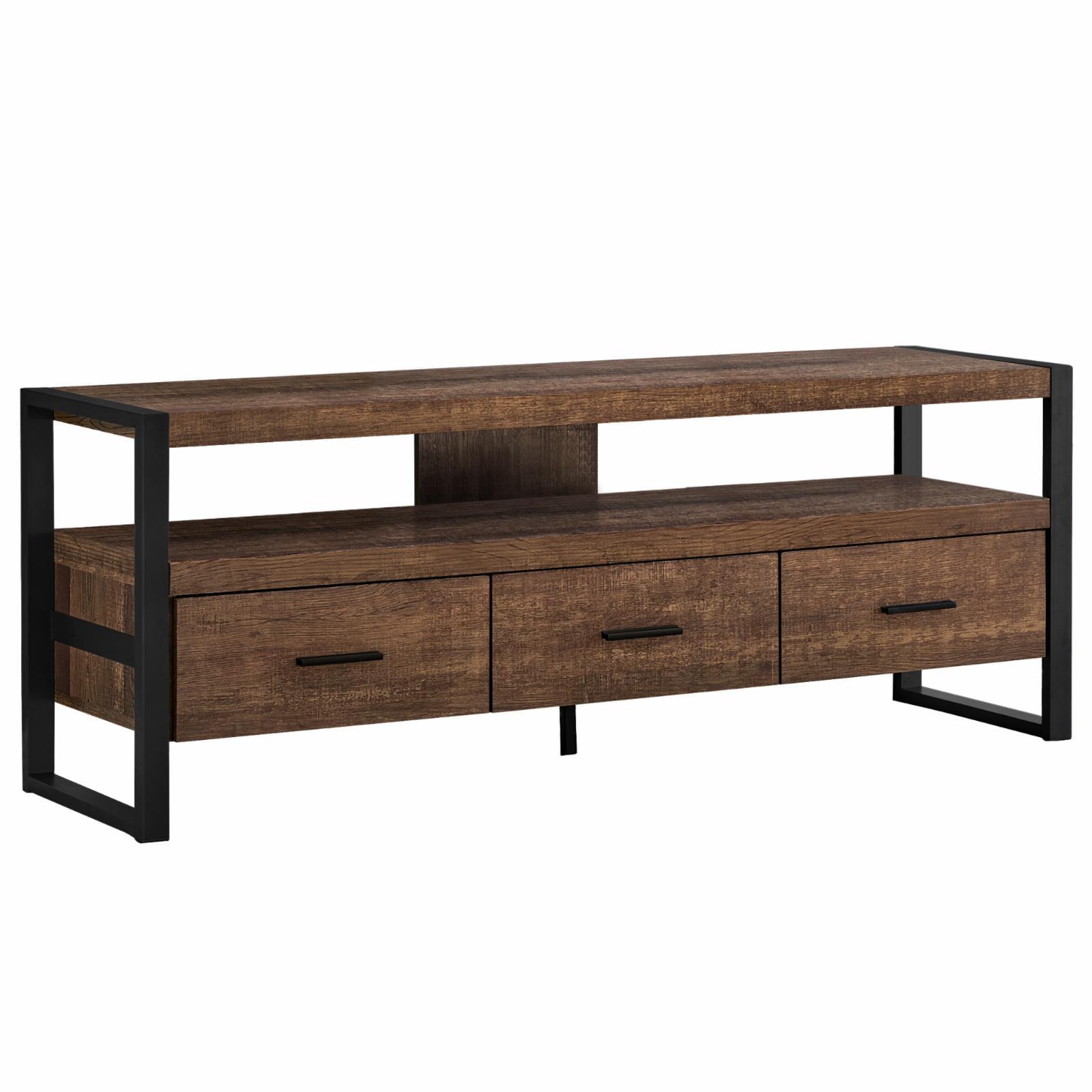 Monarch Specialties 59" TV Stand in Brown Reclaimed Wood Look with 3 Drawers