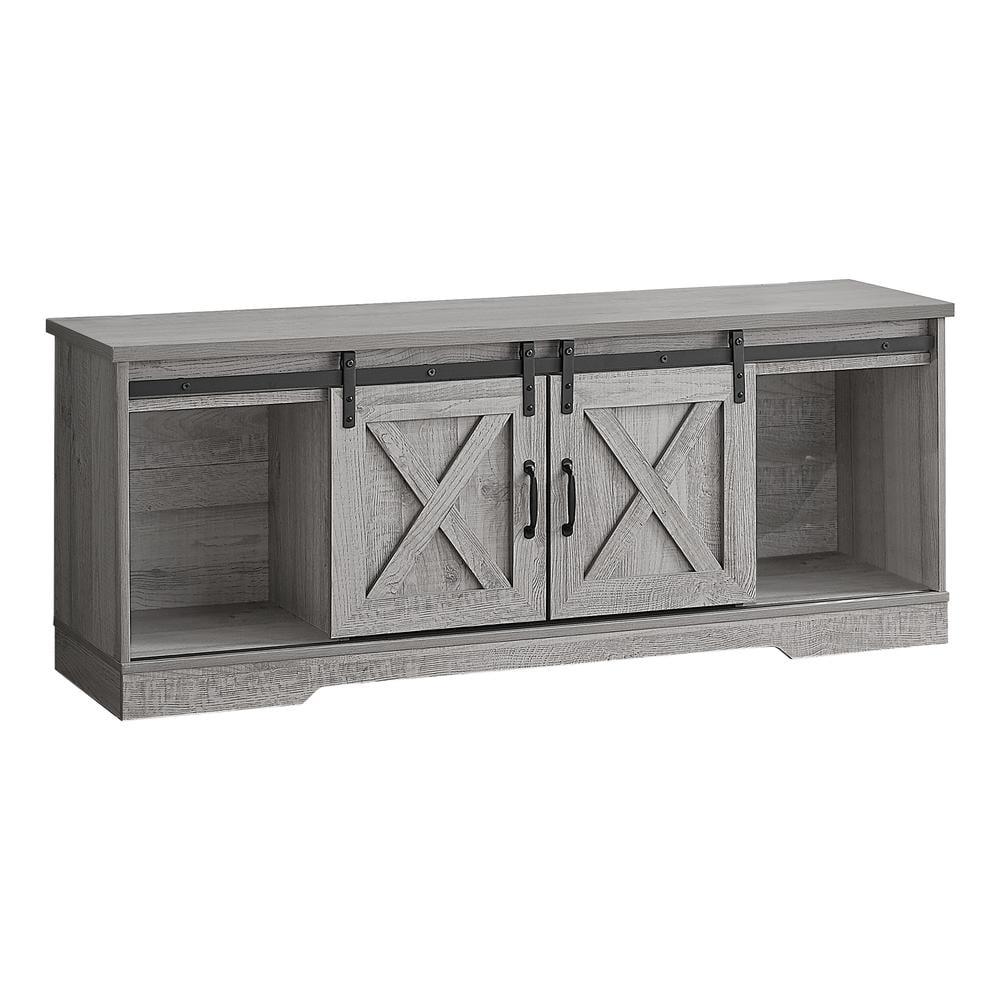 Contemporary Grey Wood-Look 60" TV Stand with Sliding Barn Doors