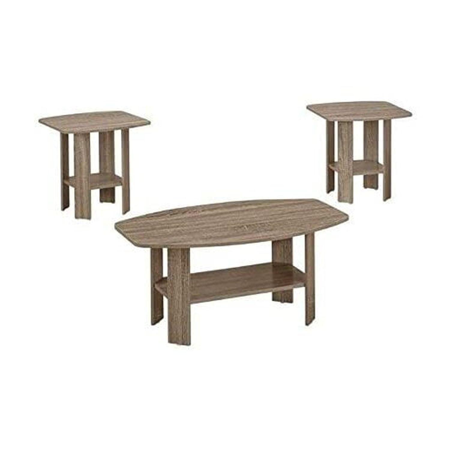 Monarch Specialties Table Set 3Pcs Set Coffee End Side Accent Living Room Laminate Brown Transitional