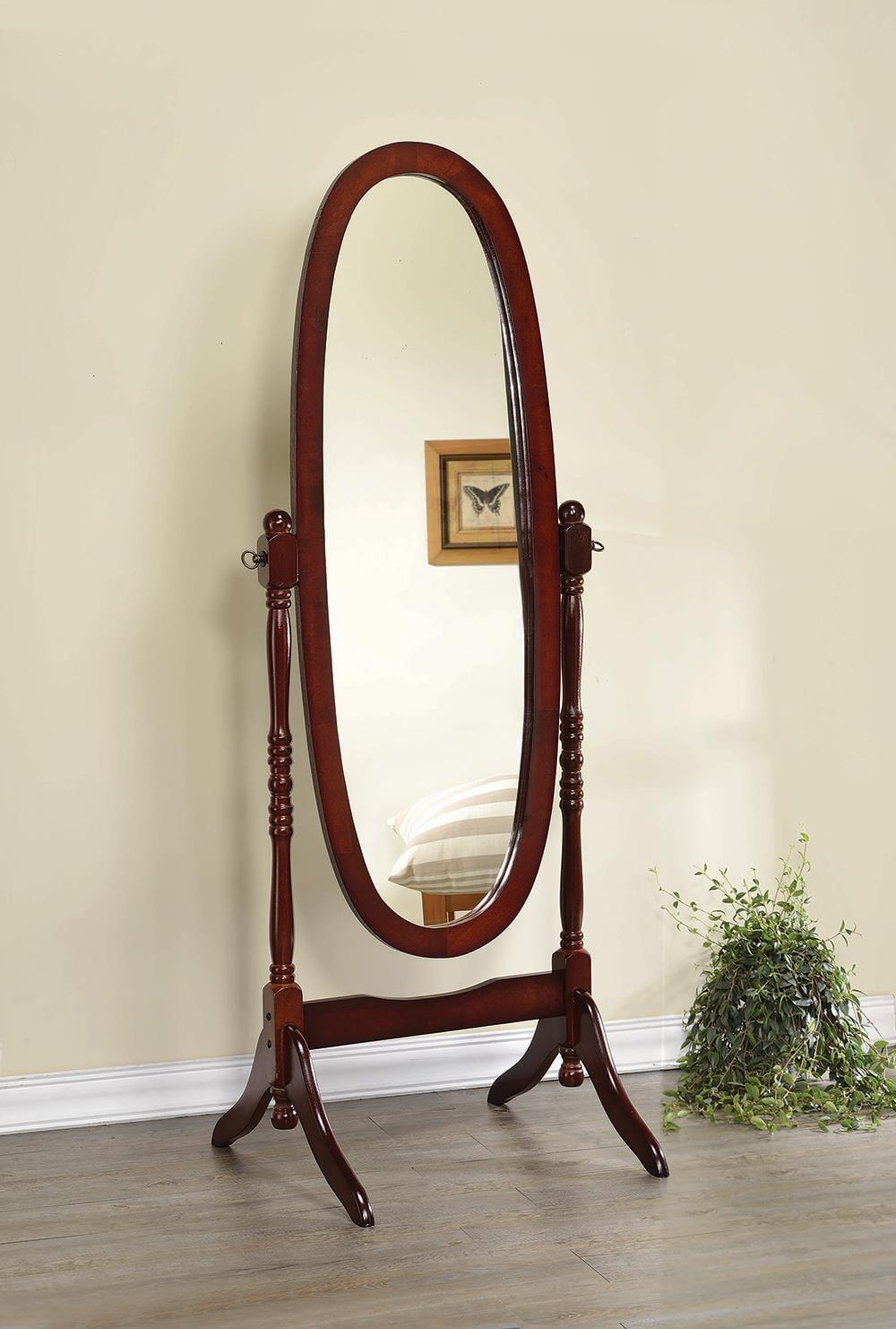 Elegant Full-Length Oval Wood Cheval Mirror in Rich Brown