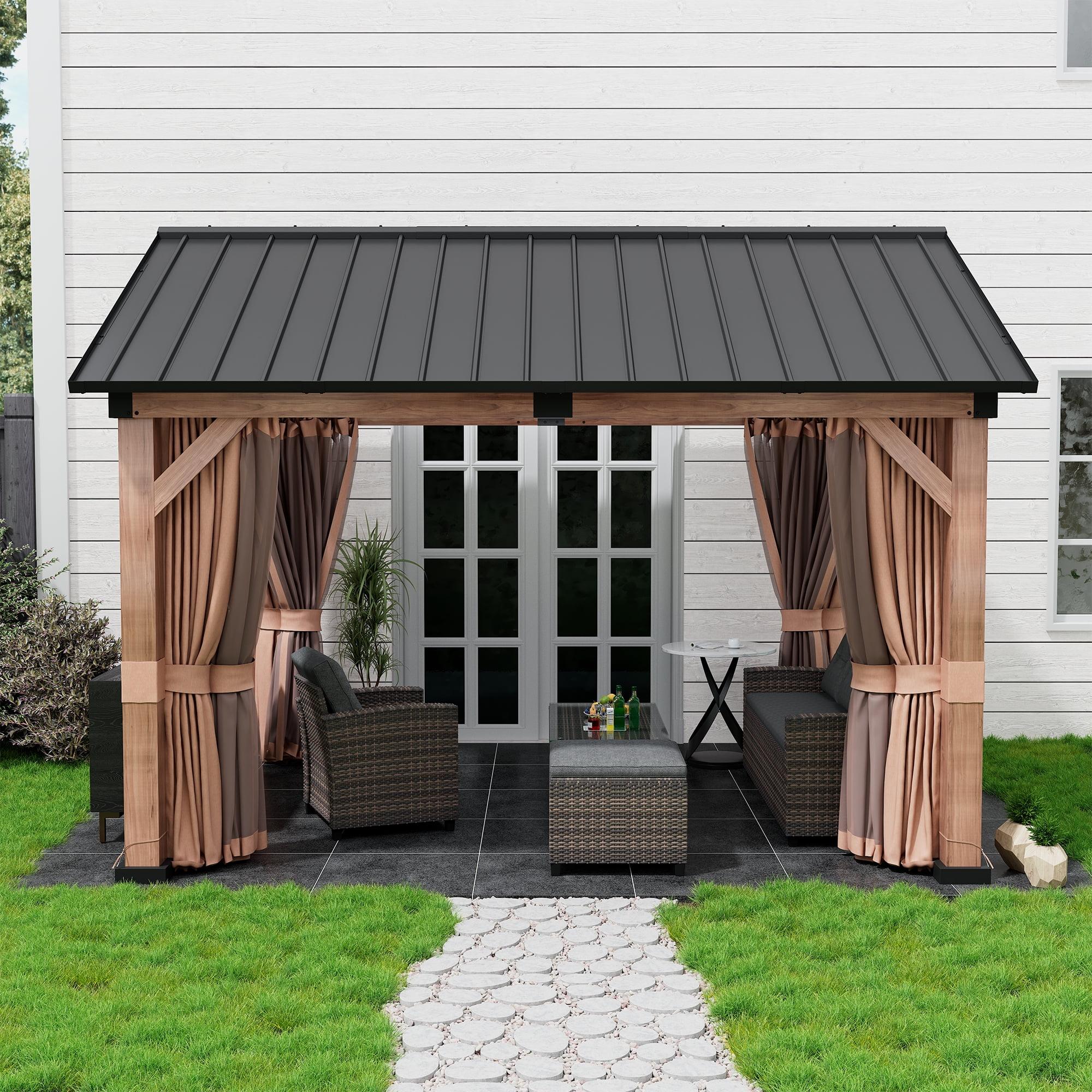 11' x 13' Brown Aluminum Patio Gazebo with Black Roof