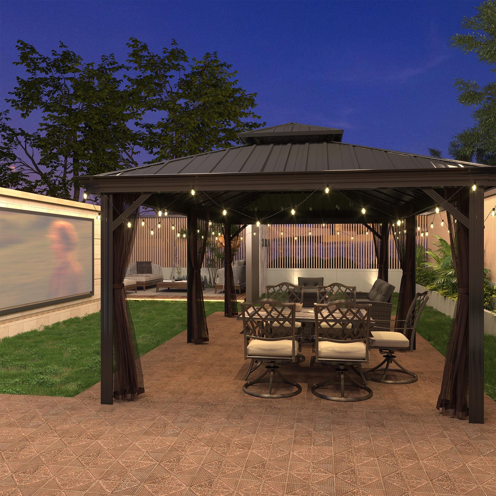 12'x20' Black Aluminum Frame Hardtop Gazebo with Nettings