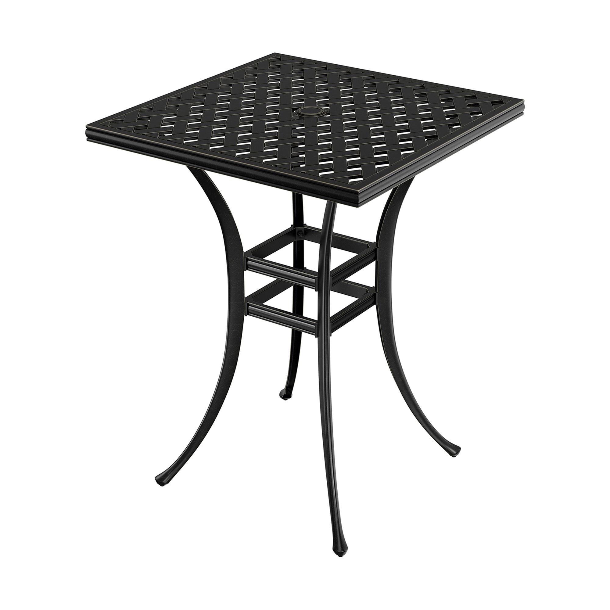 Black Cast Aluminum Square Outdoor Bar Table with Umbrella Hole